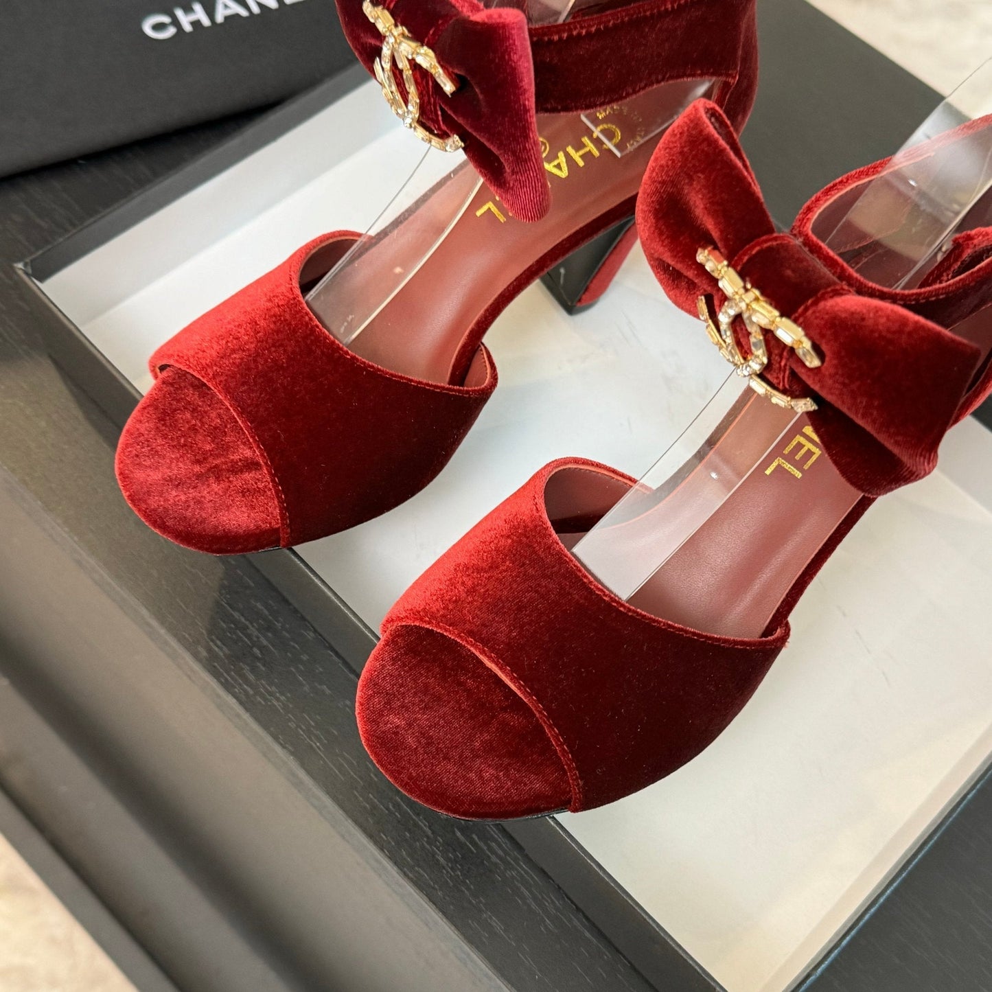 HIGH SANDAL OPEN TOE IN MAROON RED VELVET - 35