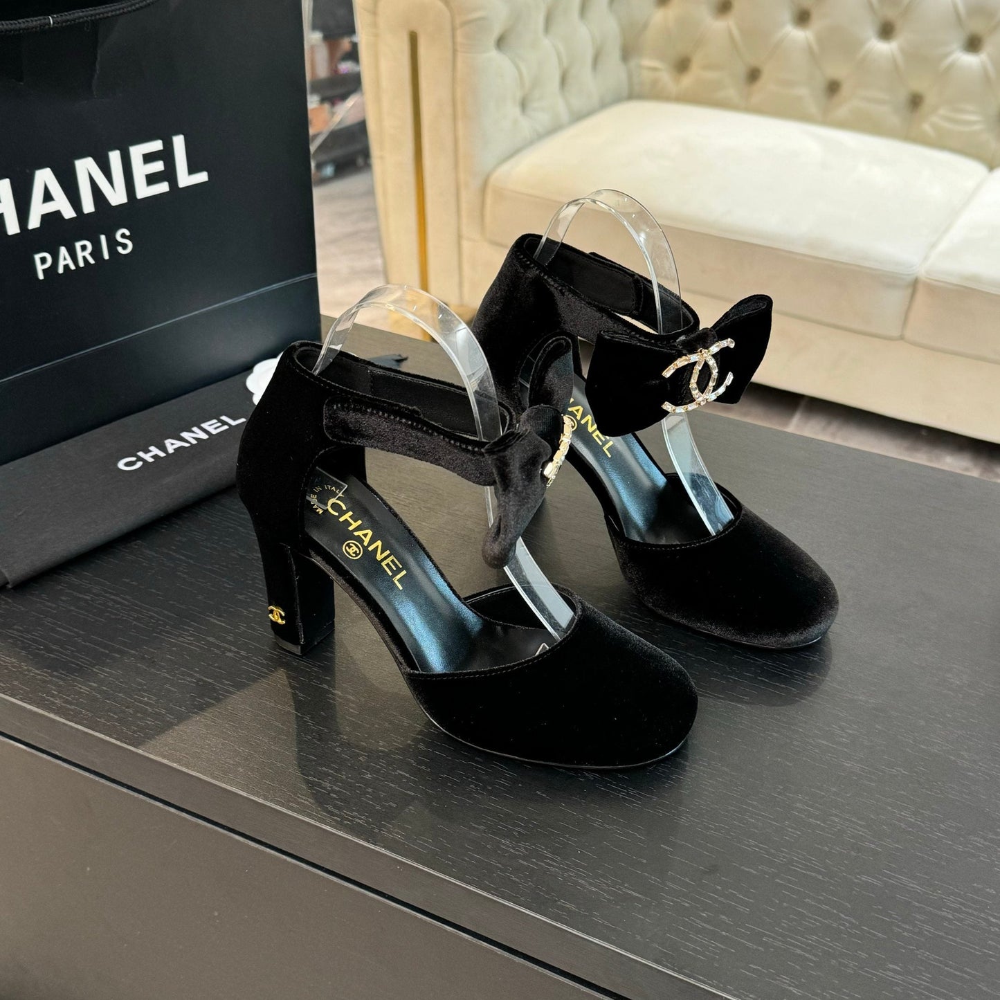 HIGH MARRY JANE IN BLACK VELVET - 35