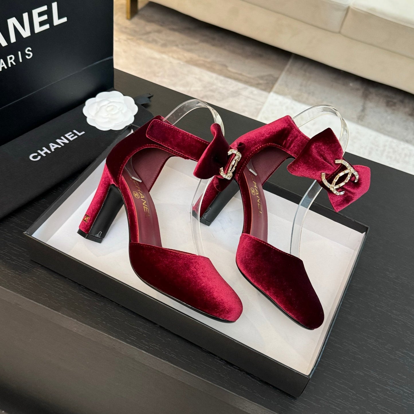 HIGH MARRY JANE IN CHERRY RED VELVET - 35