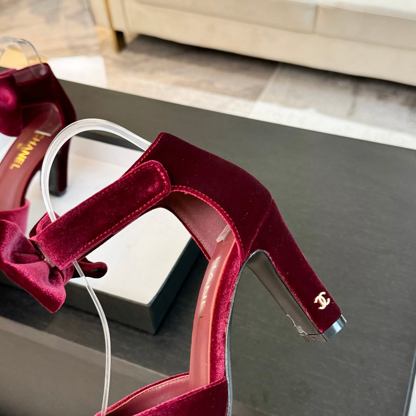 HIGH MARRY JANE IN CHERRY RED VELVET - 35