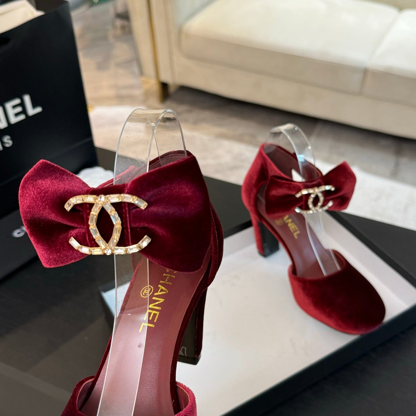 HIGH MARRY JANE IN CHERRY RED VELVET - 35