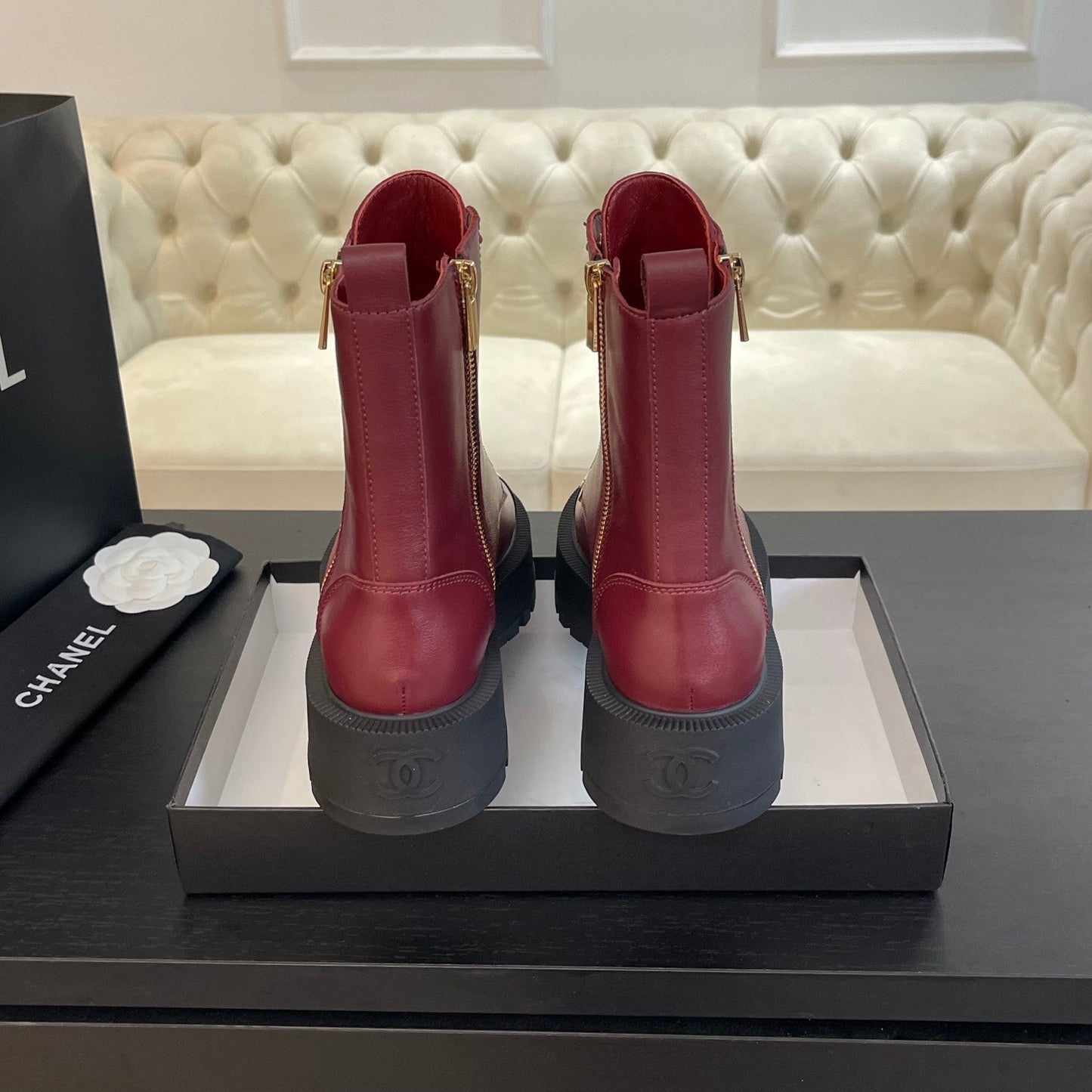 ANKLE BOOTS IN BLACK MIX GARNET RED LAMBSKIN - 35