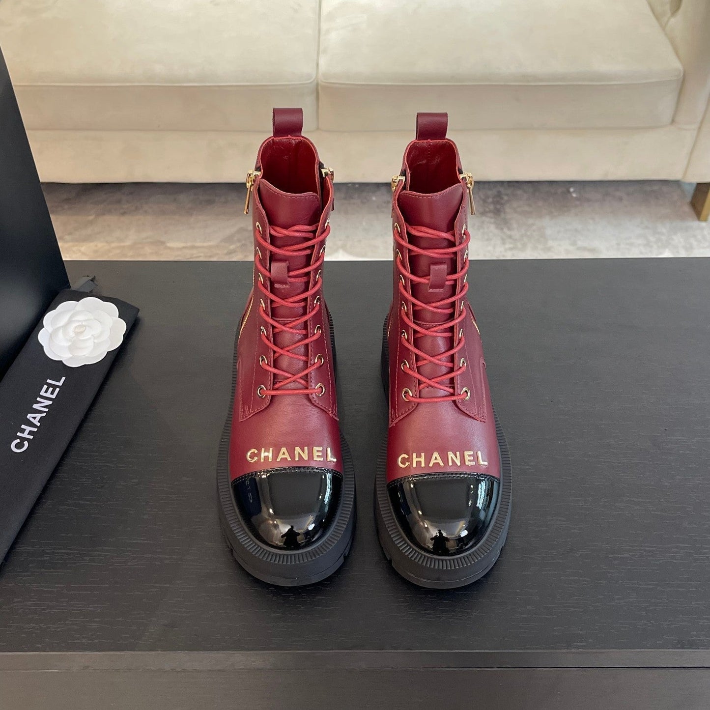 ANKLE BOOTS IN BLACK MIX GARNET RED LAMBSKIN - 35