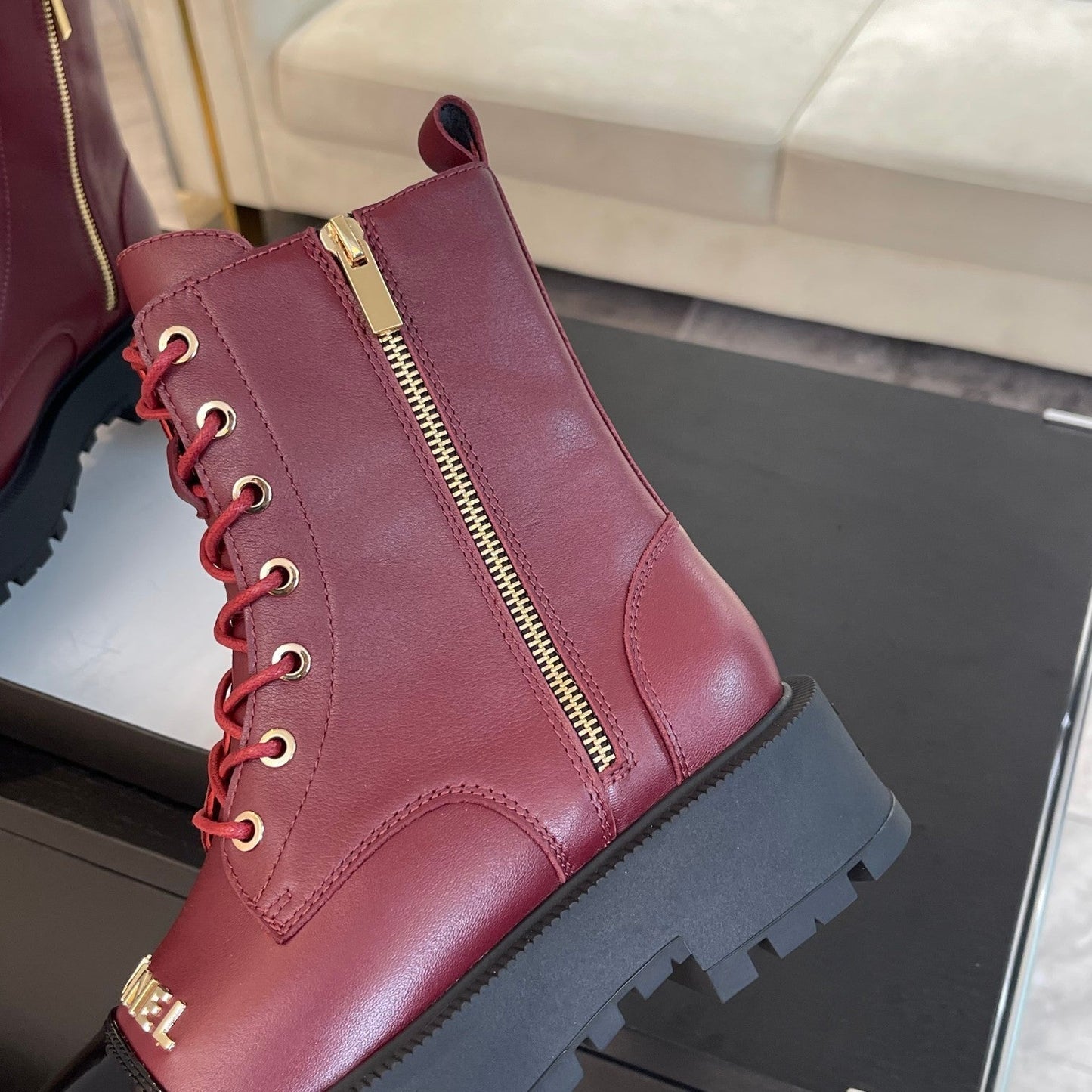 ANKLE BOOTS IN BLACK MIX GARNET RED LAMBSKIN - 35