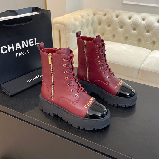 ANKLE BOOTS IN BLACK MIX GARNET RED LAMBSKIN - 35