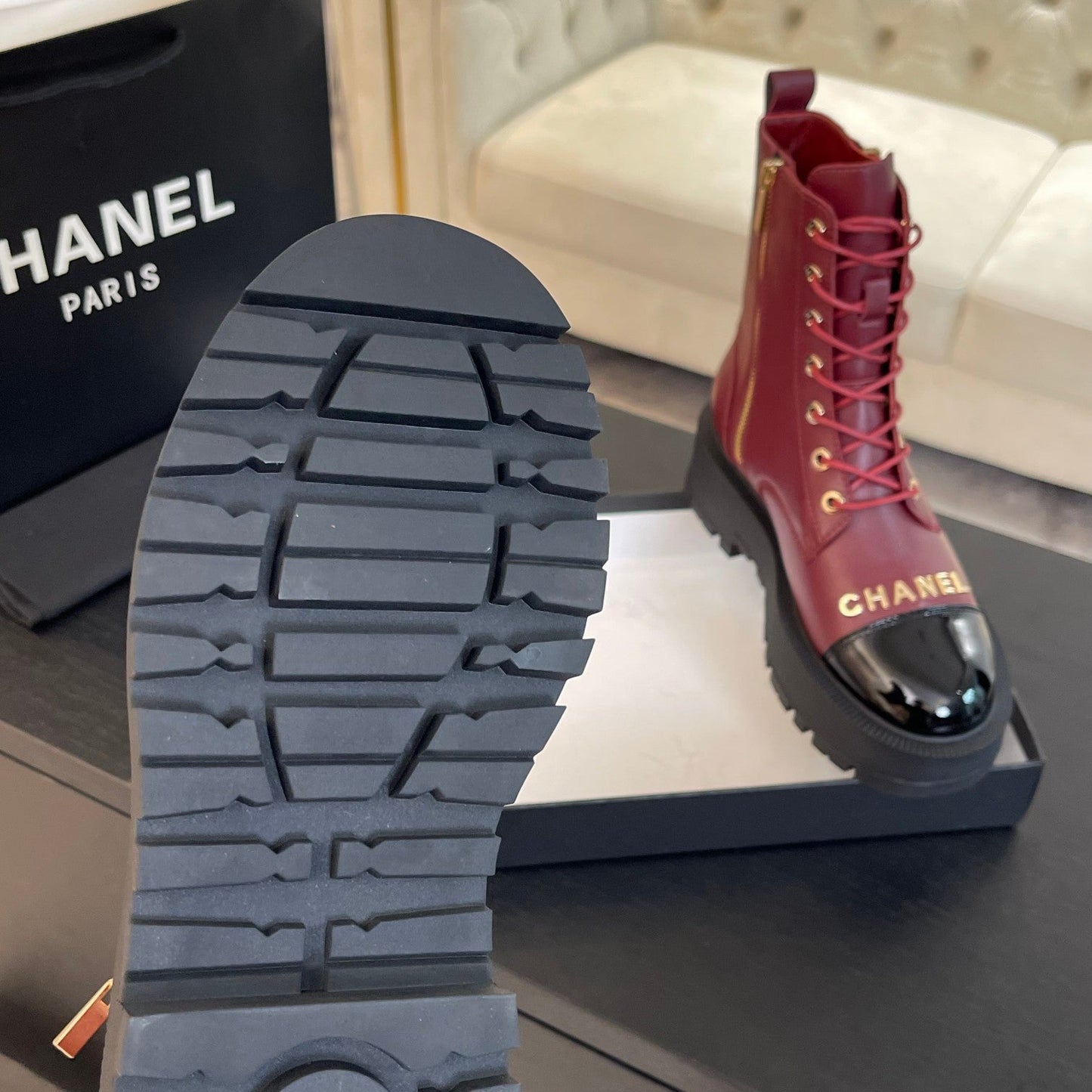 ANKLE BOOTS IN BLACK MIX GARNET RED LAMBSKIN - 35