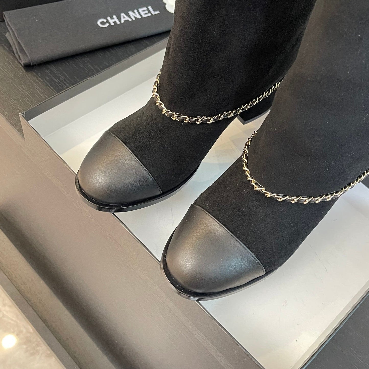 SHORT BOOTS 6.5 CM IN BLACK SUEDE AND CALFSKIN - 35