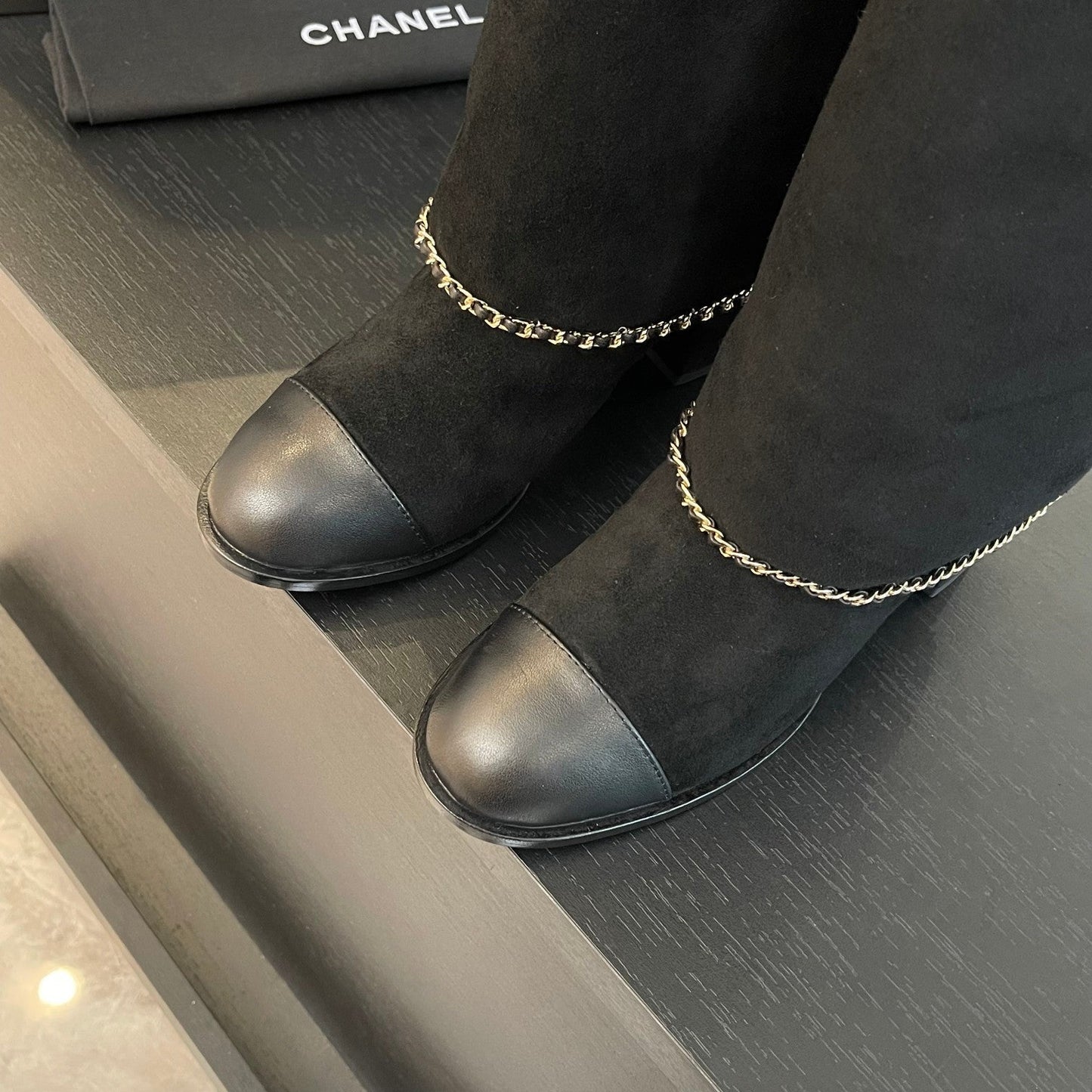 HIGH BOOTS 6.5 CM IN BLACK SUEDE AND CALFSKIN - 35