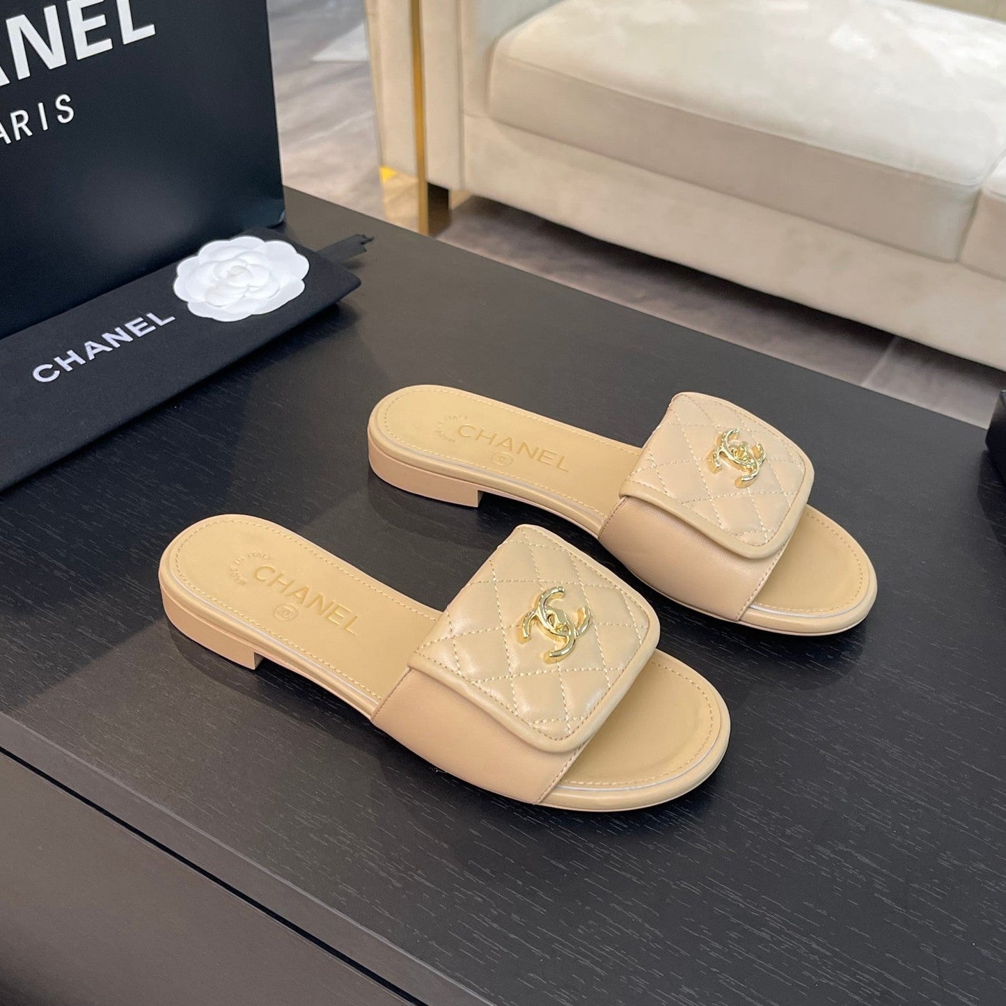 FLAT MULE IN TUSCAN BEIGE LAMBSKIN - 35