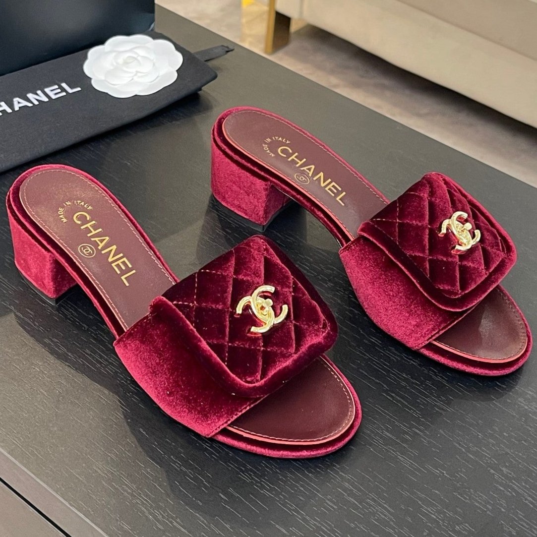 MID-HEEL 5 CM MULE IN BURGUNDY RED VELVET - 35