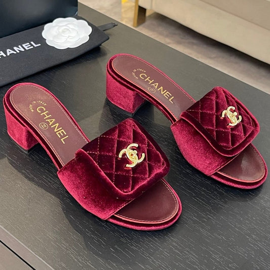 MID-HEEL 5 CM MULE IN BURGUNDY RED VELVET - 35