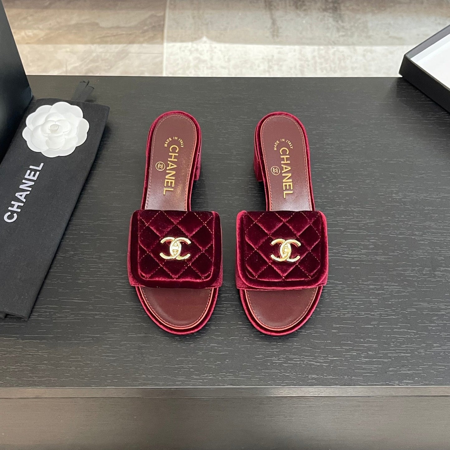 MID-HEEL 5 CM MULE IN BURGUNDY RED VELVET - 35
