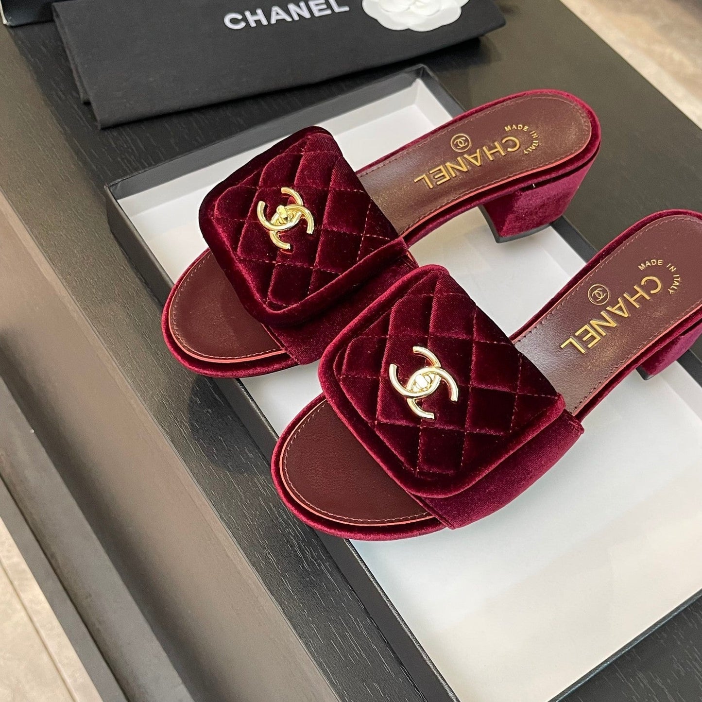 MID-HEEL 5 CM MULE IN BURGUNDY RED VELVET - 35