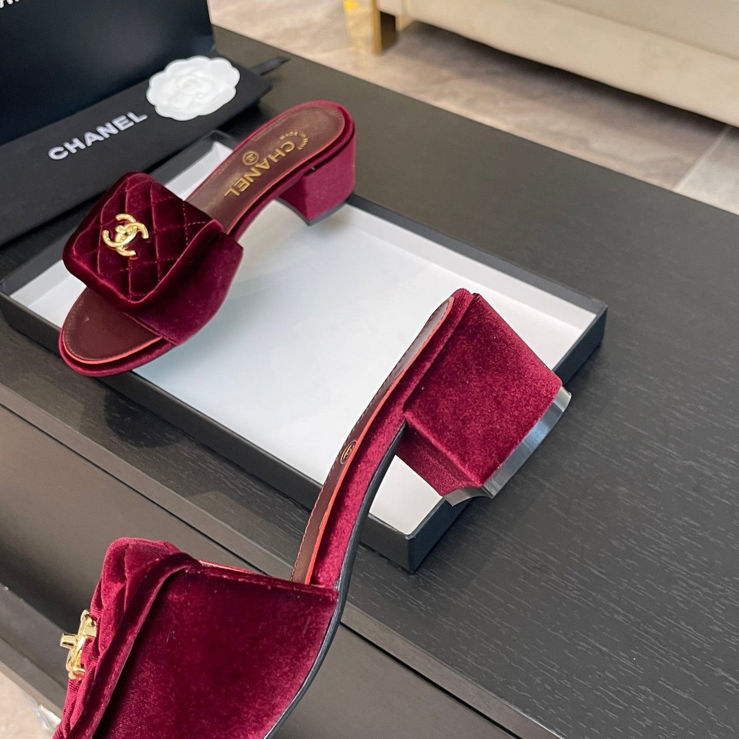 MID-HEEL 5 CM MULE IN BURGUNDY RED VELVET - 35