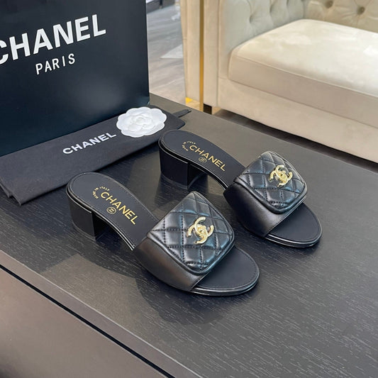 MID-HEEL 5 CM MULE IN BLACK LAMBSKIN - 35