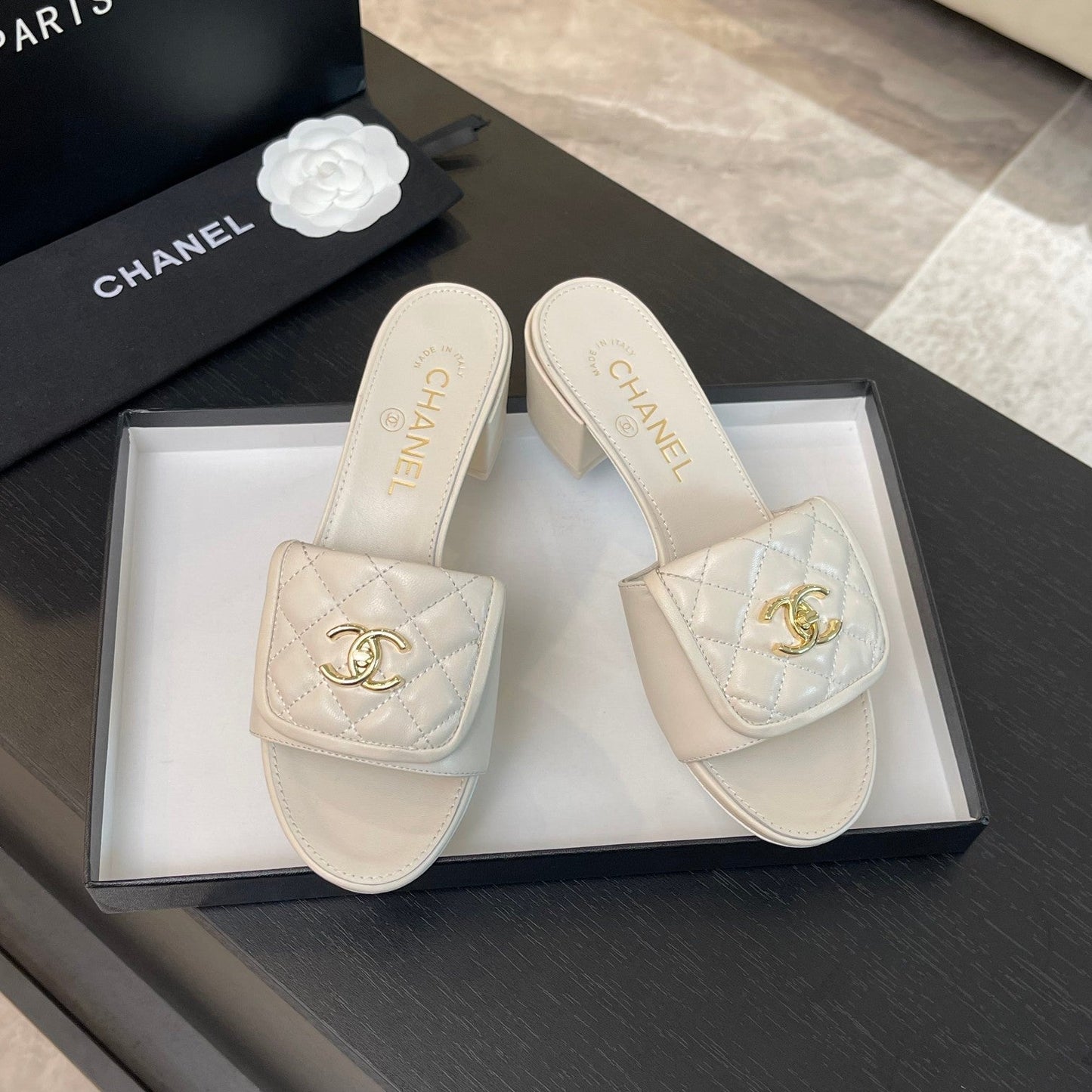 MID-HEEL 5 CM MULE IN WHITE LAMBSKIN - 35