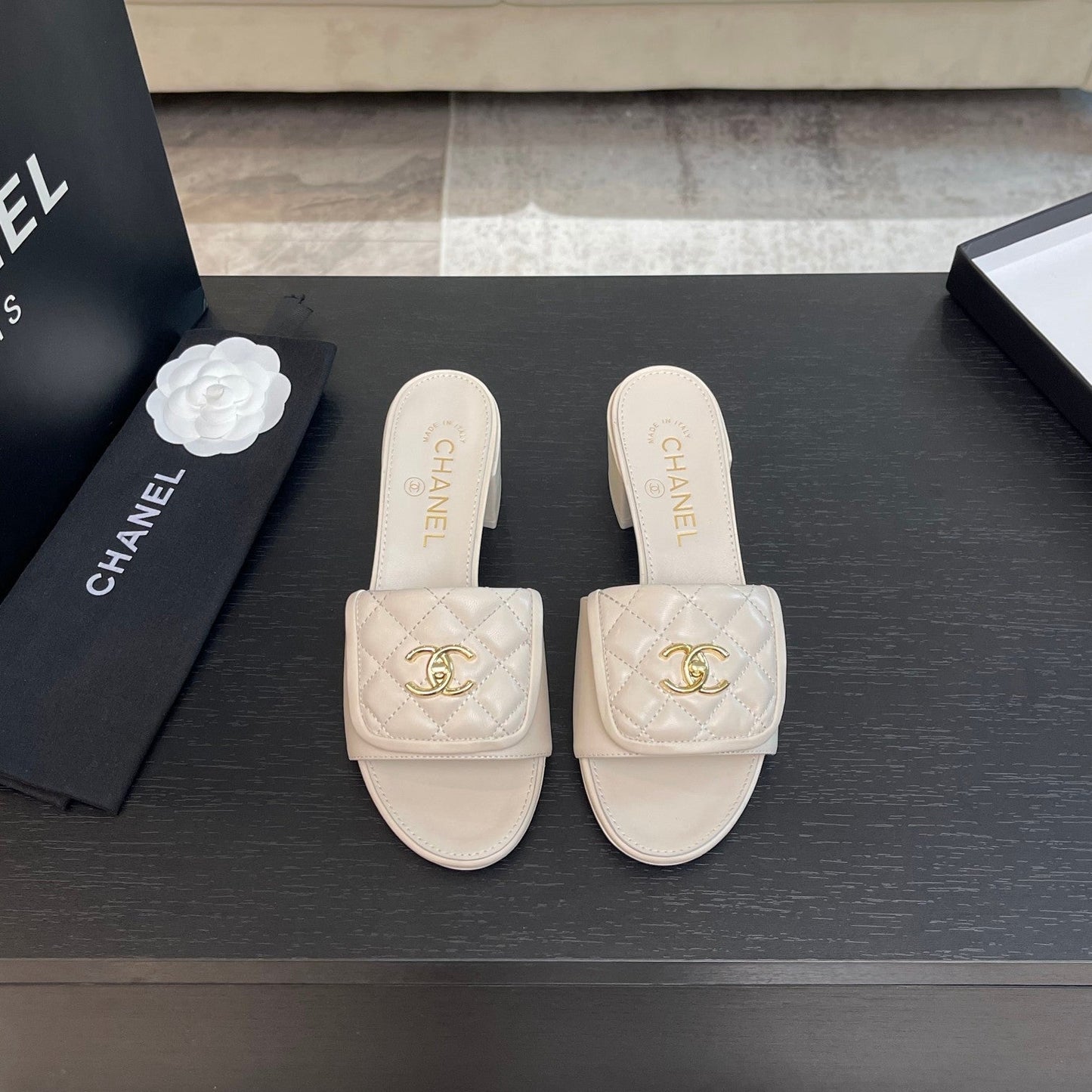 MID-HEEL 5 CM MULE IN WHITE LAMBSKIN - 35