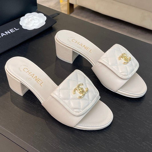 MID-HEEL 5 CM MULE IN WHITE LAMBSKIN - 35