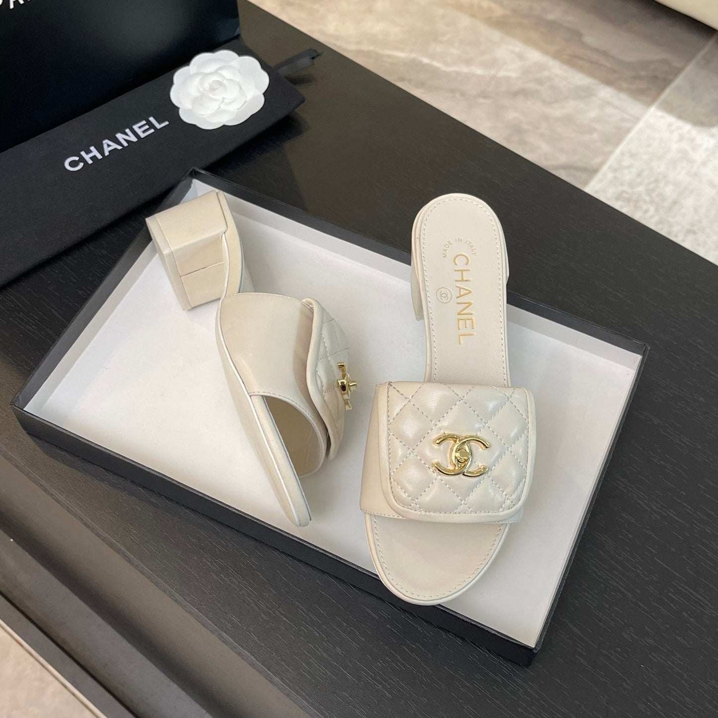 MID-HEEL 5 CM MULE IN WHITE LAMBSKIN - 35