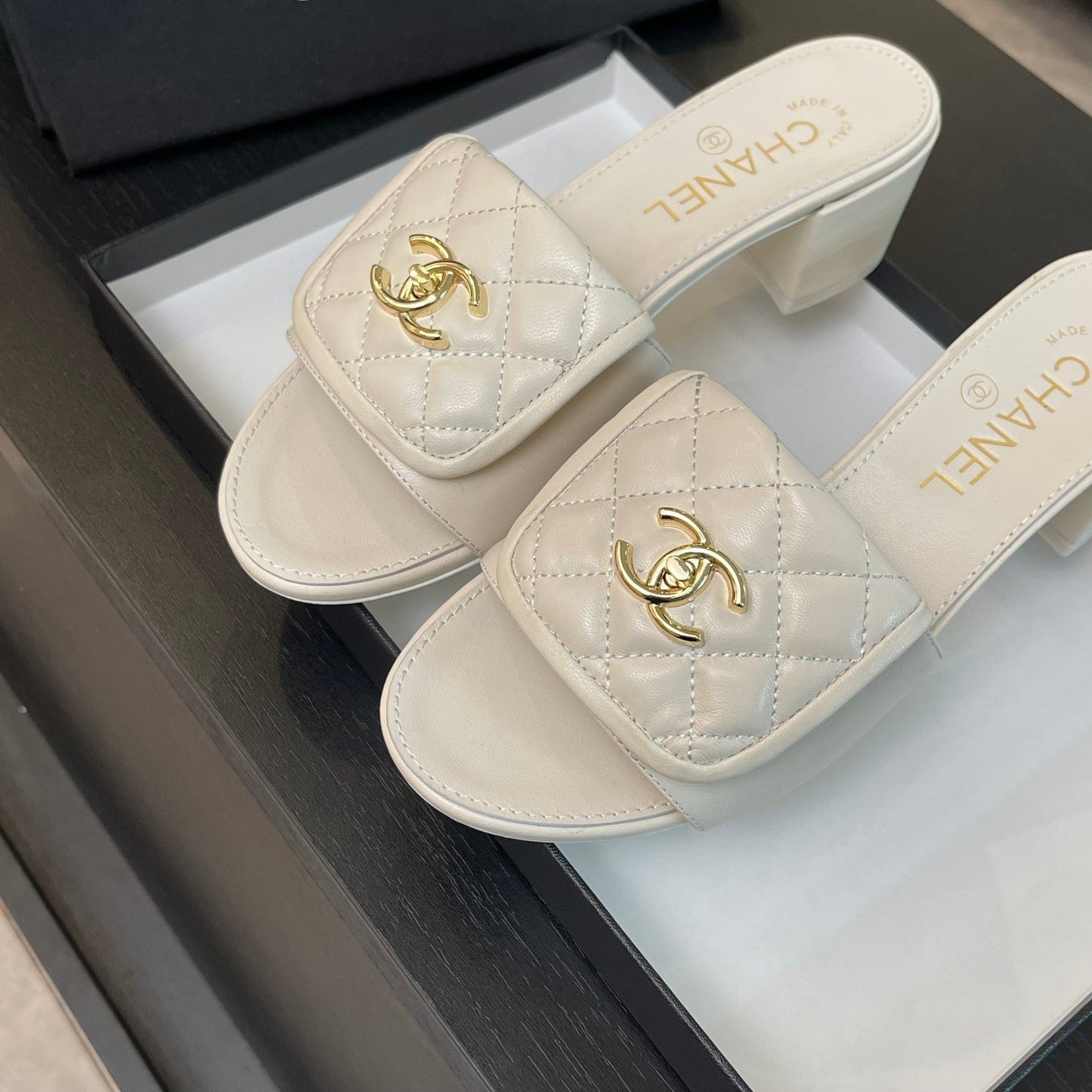 MID-HEEL 5 CM MULE IN WHITE LAMBSKIN - 35