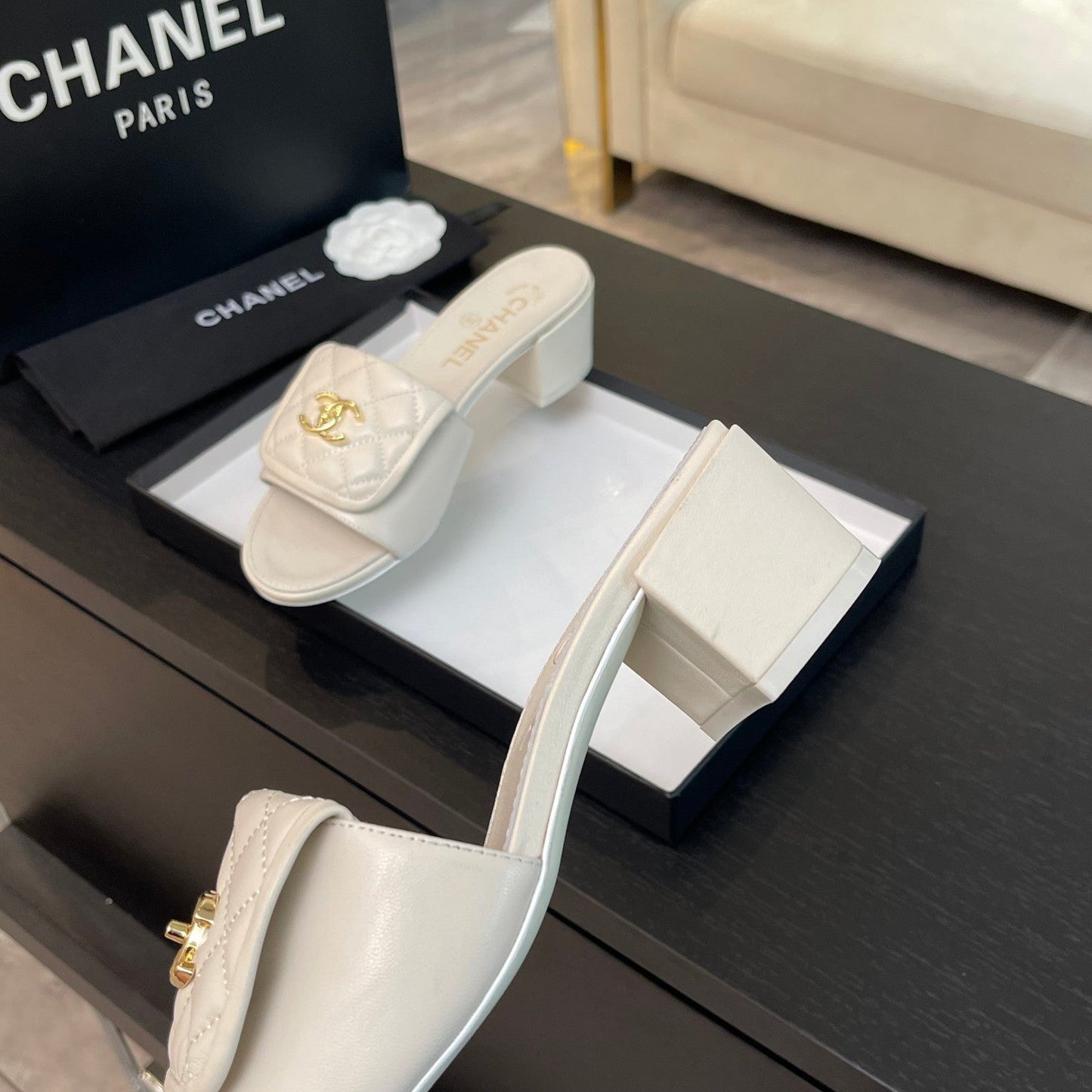 MID-HEEL 5 CM MULE IN WHITE LAMBSKIN - 35
