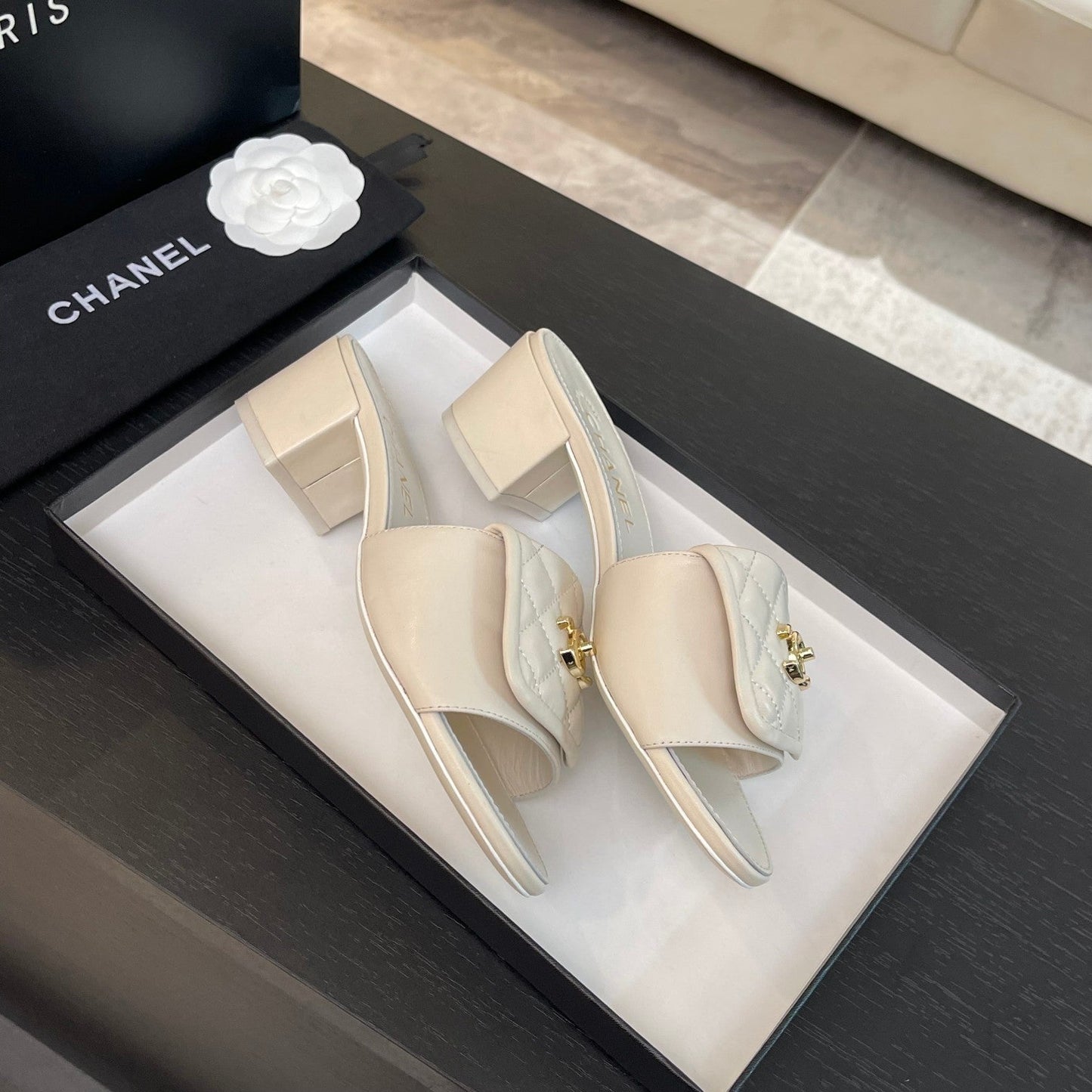 MID-HEEL 5 CM MULE IN WHITE LAMBSKIN - 35