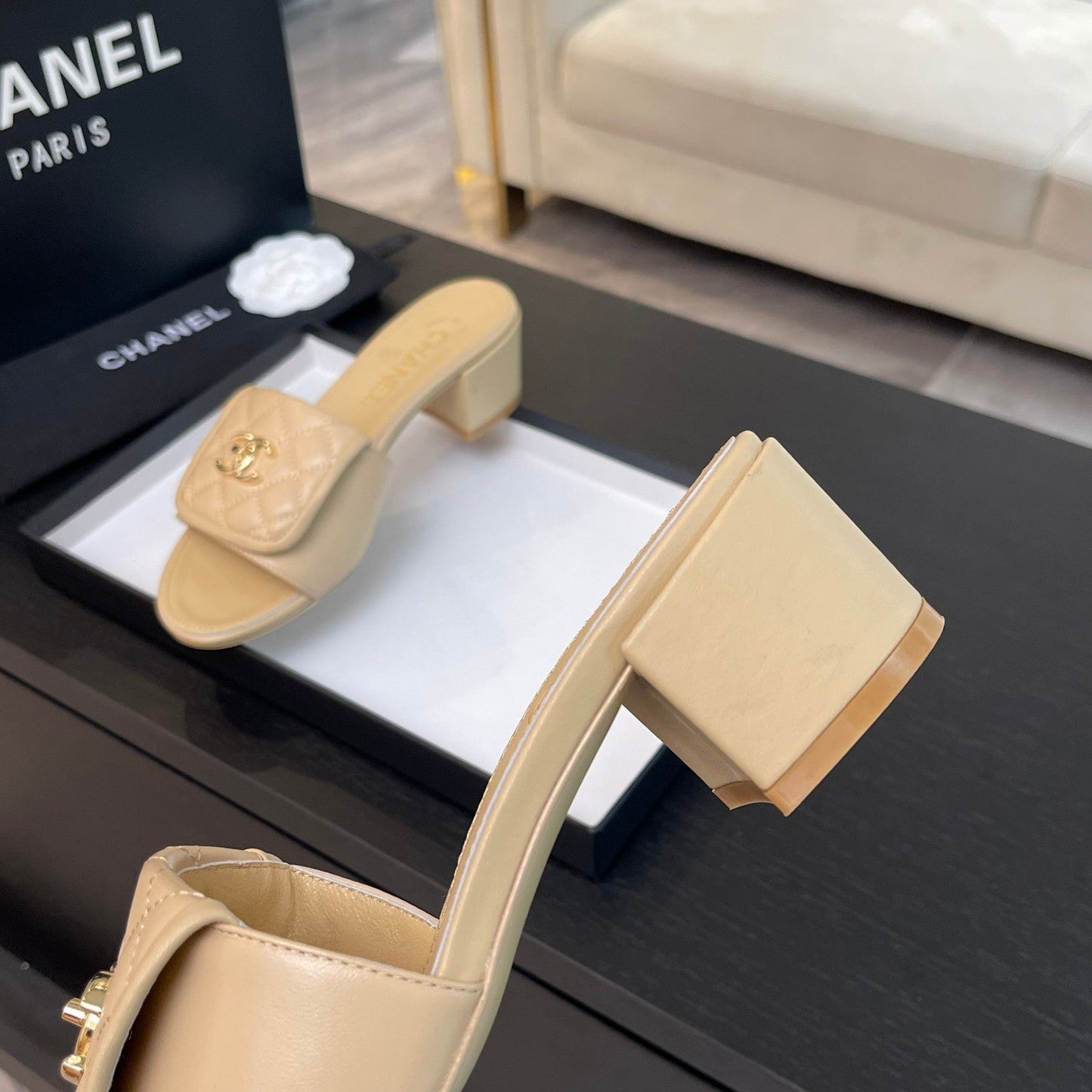 MID-HEEL 5 CM MULE IN TUSCAN BEIGE LAMBSKIN - 35