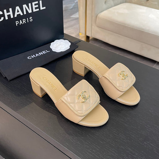 MID-HEEL 5 CM MULE IN TUSCAN BEIGE LAMBSKIN - 35