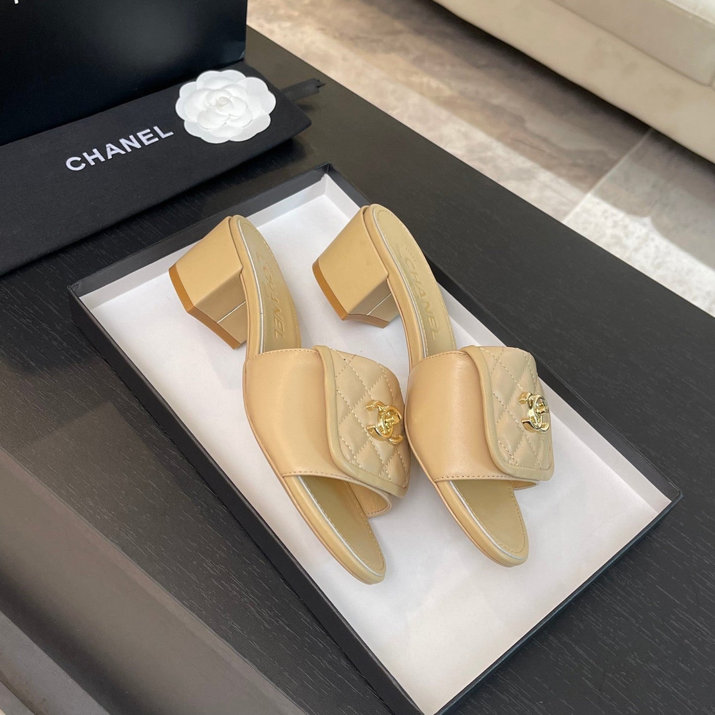 MID-HEEL 5 CM MULE IN TUSCAN BEIGE LAMBSKIN - 35