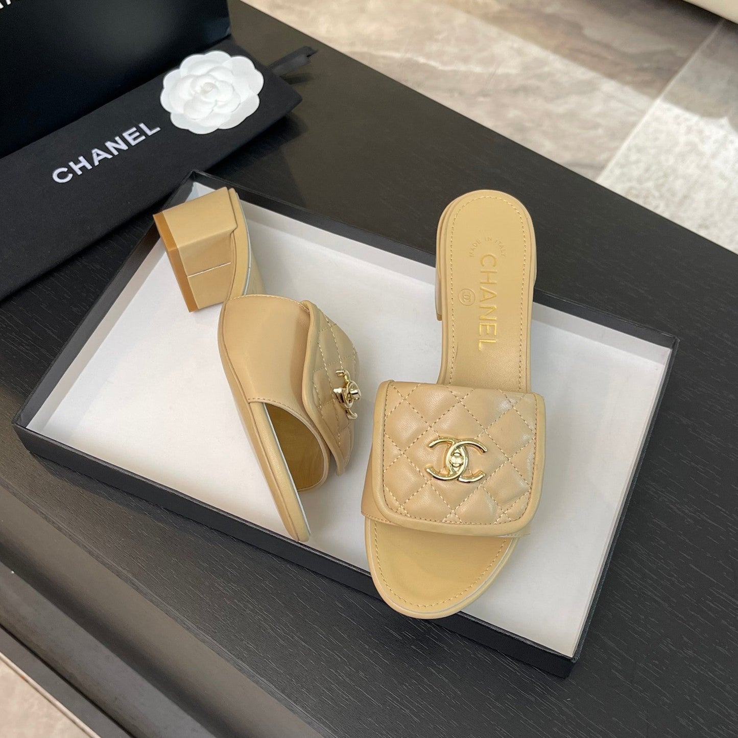 MID-HEEL 5 CM MULE IN TUSCAN BEIGE LAMBSKIN - 35