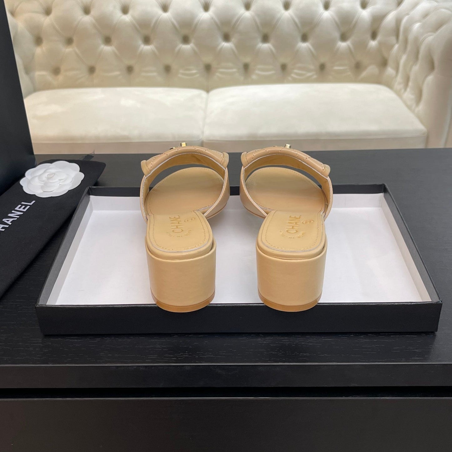 MID-HEEL 5 CM MULE IN TUSCAN BEIGE LAMBSKIN - 35
