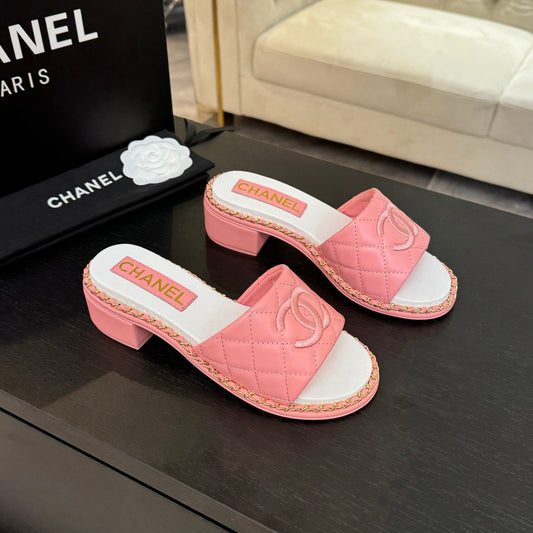 HIGH FLATFORM SLIPPER IN ROUGE PINK EMBOSSED SHEEPSKIN - 35