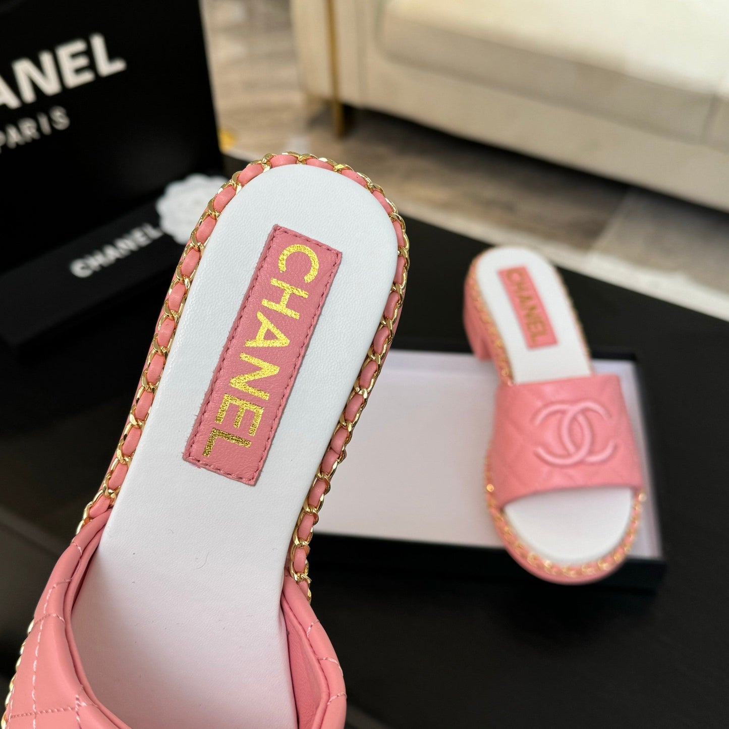 HIGH FLATFORM SLIPPER IN ROUGE PINK EMBOSSED SHEEPSKIN - 35