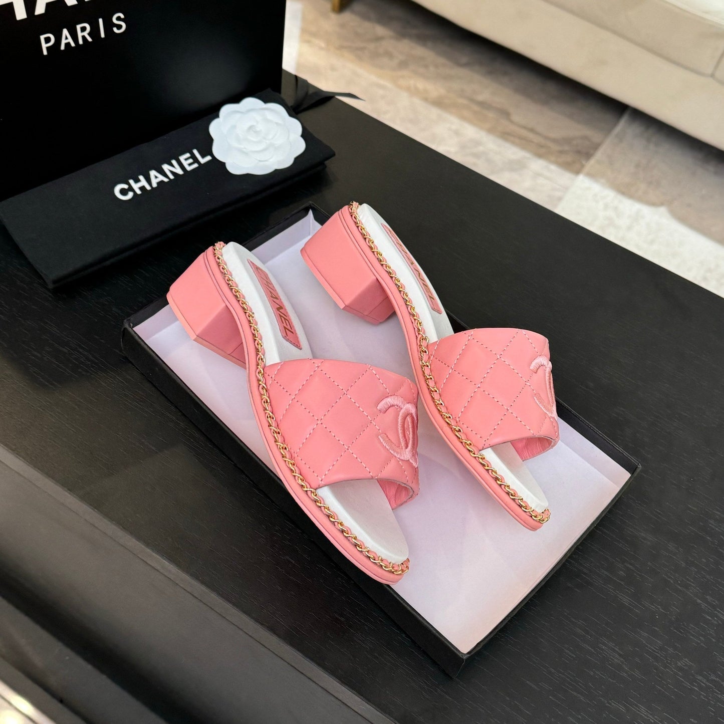 HIGH FLATFORM SLIPPER IN ROUGE PINK EMBOSSED SHEEPSKIN - 35