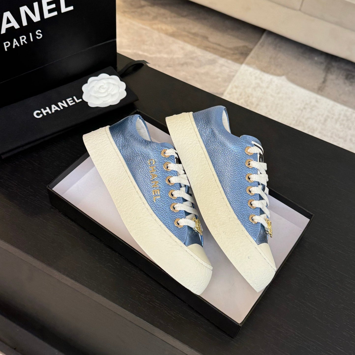 BIG-HEAD COOKIE SHOES IN TEAL BLUE MIX WHITE LAMBSKIN - 35