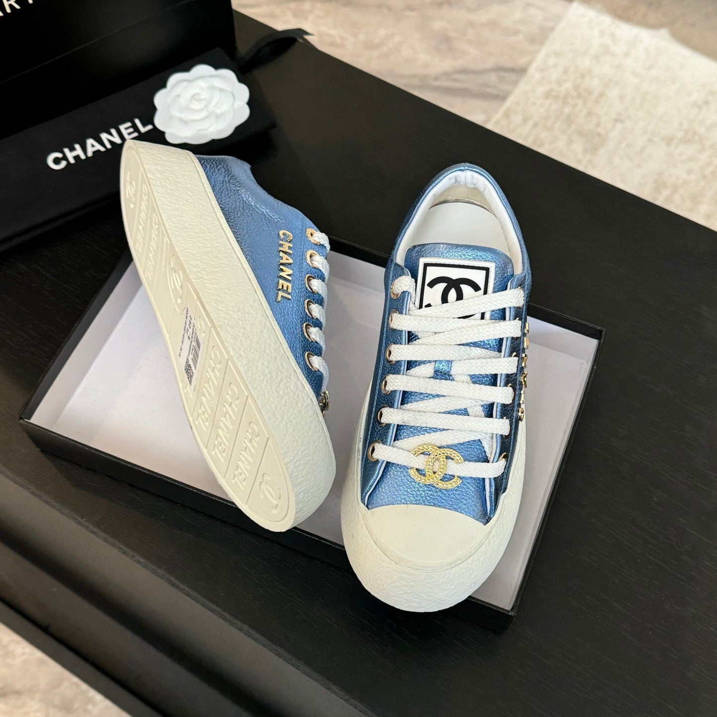 BIG-HEAD COOKIE SHOES IN TEAL BLUE MIX WHITE LAMBSKIN - 35