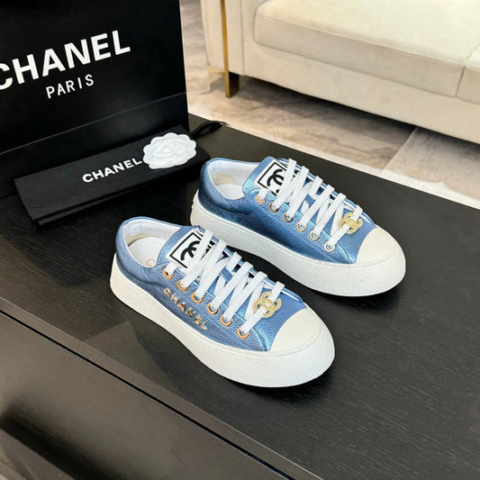 BIG-HEAD COOKIE SHOES IN TEAL BLUE MIX WHITE LAMBSKIN - 35