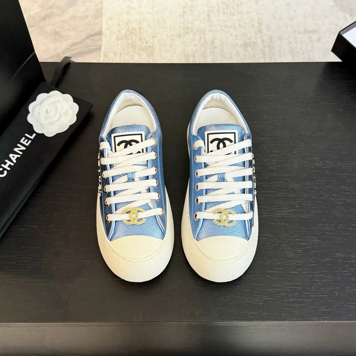 BIG-HEAD COOKIE SHOES IN TEAL BLUE MIX WHITE LAMBSKIN - 35