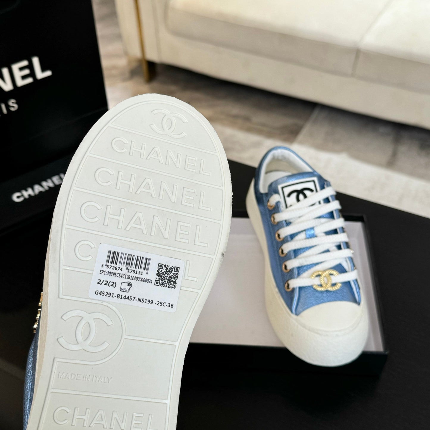 BIG-HEAD COOKIE SHOES IN TEAL BLUE MIX WHITE LAMBSKIN - 35