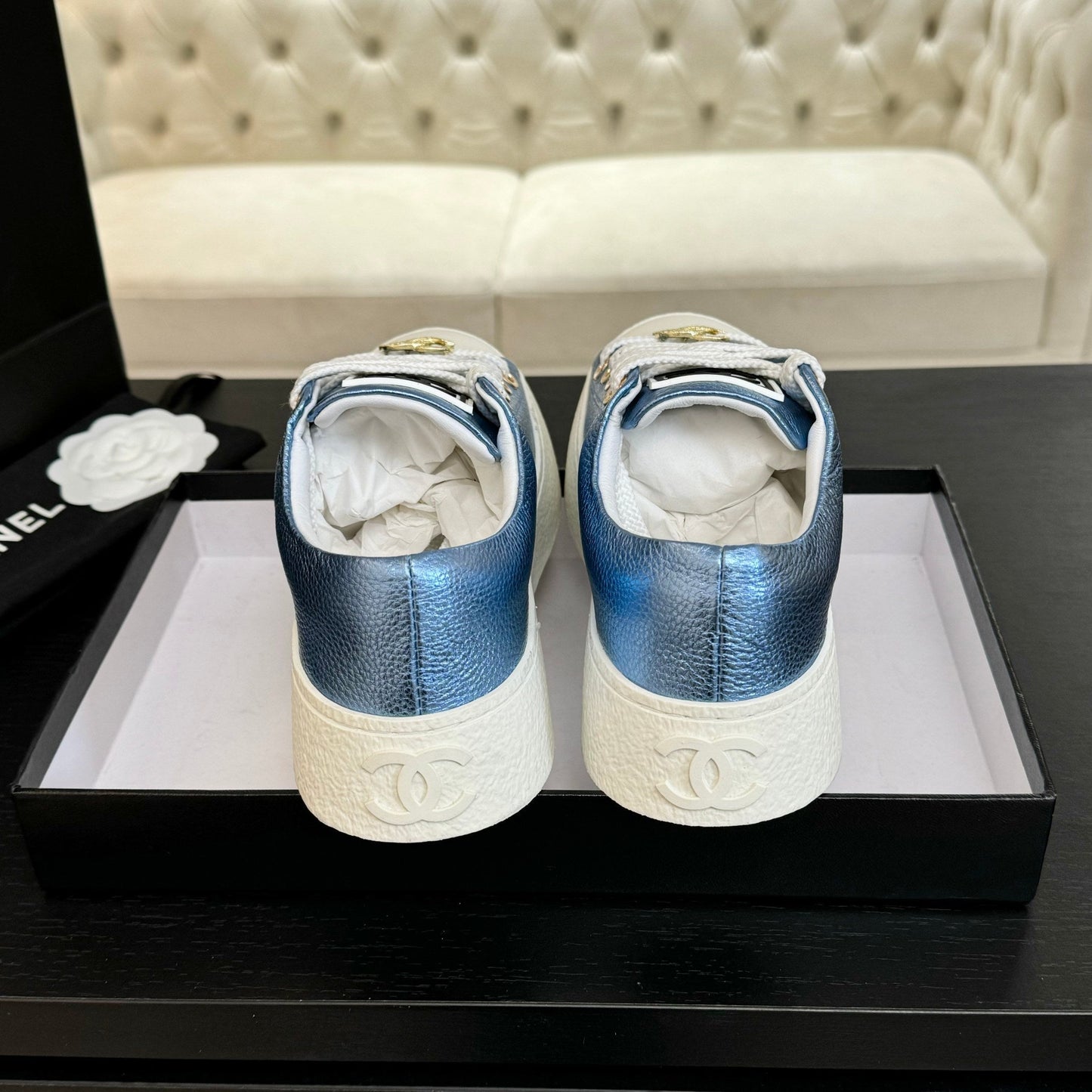 BIG-HEAD COOKIE SHOES IN TEAL BLUE MIX WHITE LAMBSKIN - 35