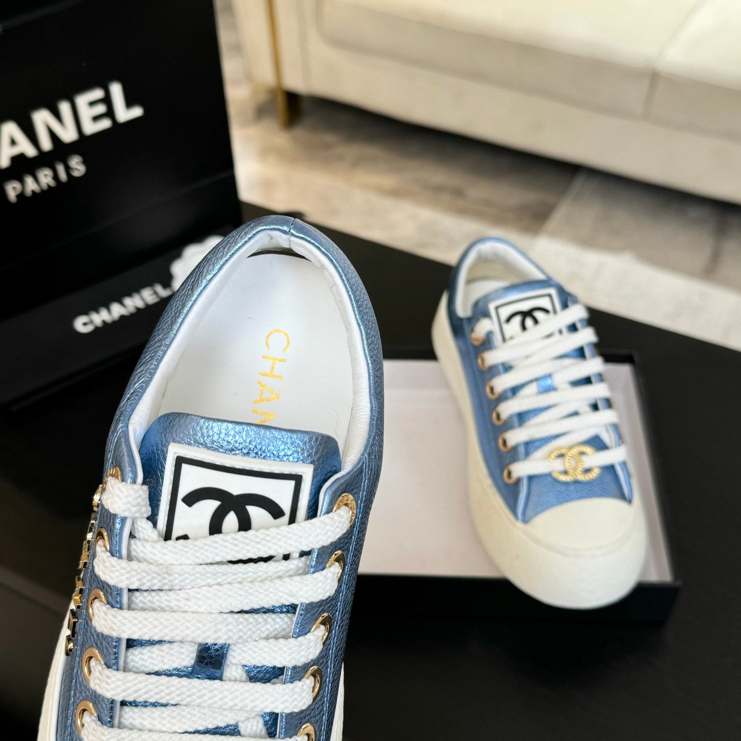BIG-HEAD COOKIE SHOES IN TEAL BLUE MIX WHITE LAMBSKIN - 35