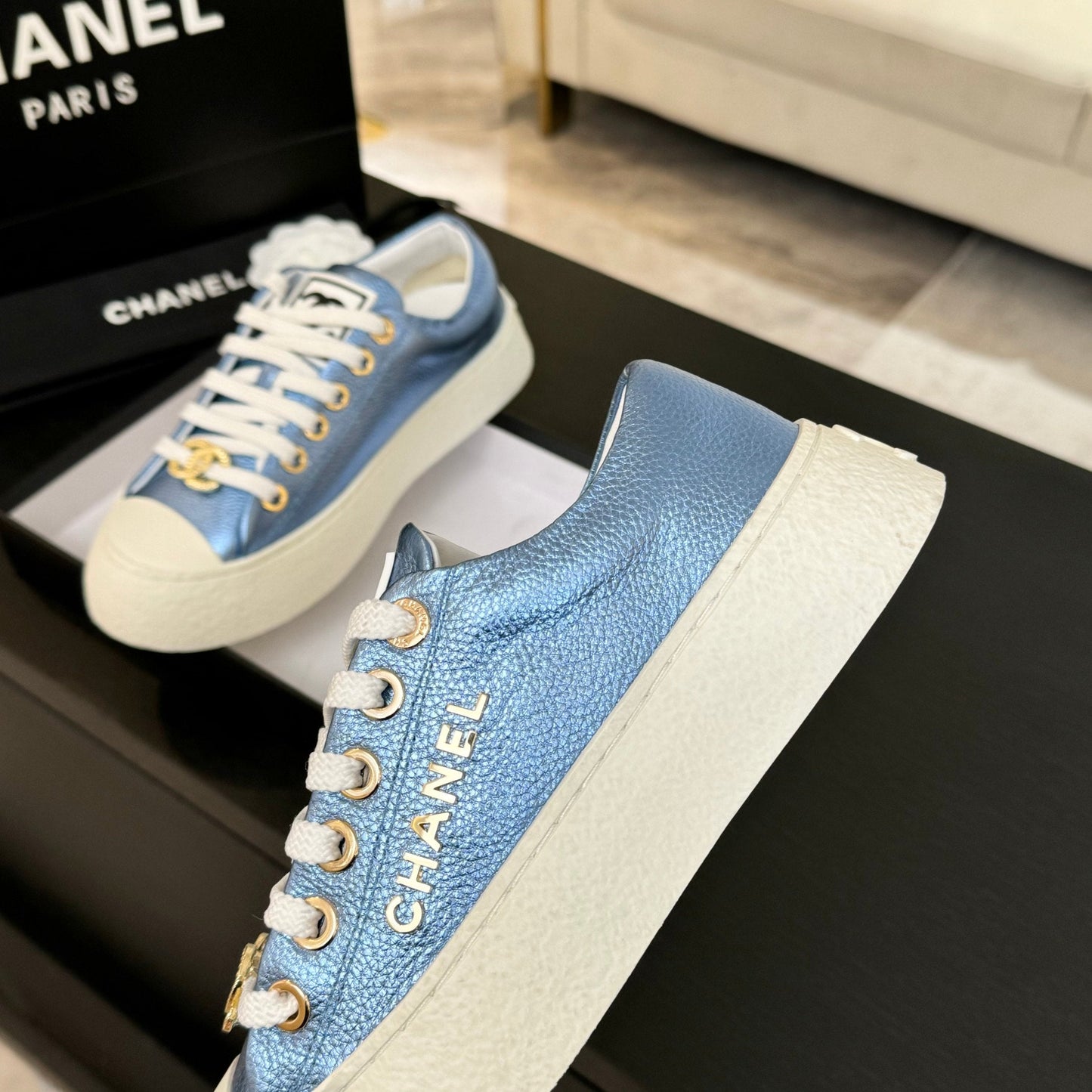 BIG-HEAD COOKIE SHOES IN TEAL BLUE MIX WHITE LAMBSKIN - 35