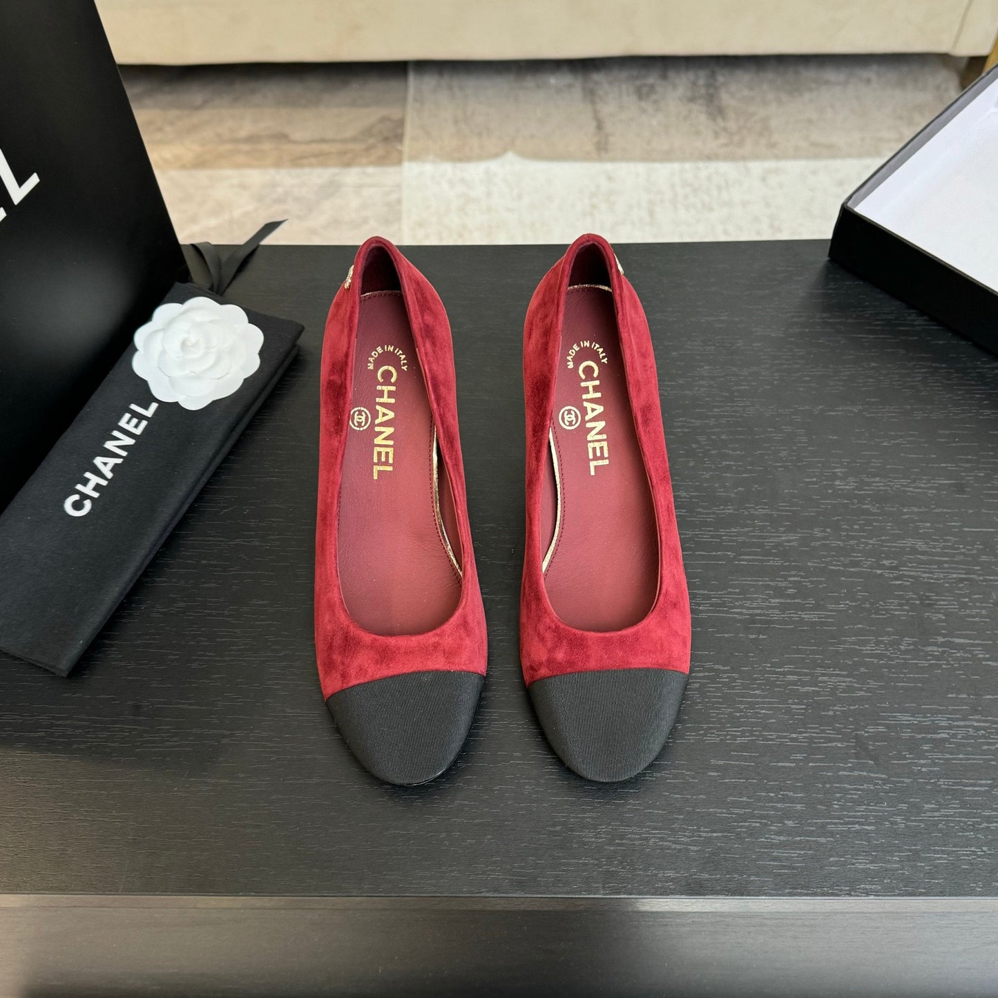 HIGH HEEL 85 MM SANDALS IN RUBY RED SUEDE AND BLACK FABRIC - 35