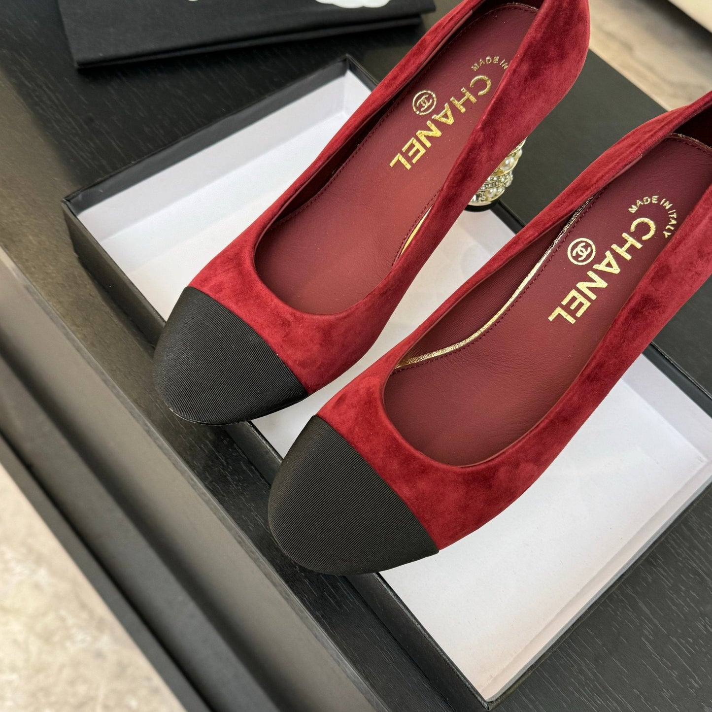HIGH HEEL 85 MM SANDALS IN RUBY RED SUEDE AND BLACK FABRIC - 35