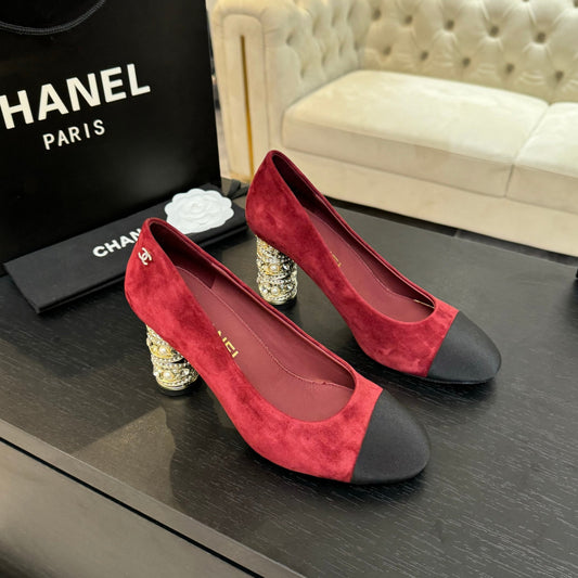 HIGH HEEL 85 MM SANDALS IN RUBY RED SUEDE AND BLACK FABRIC - 35
