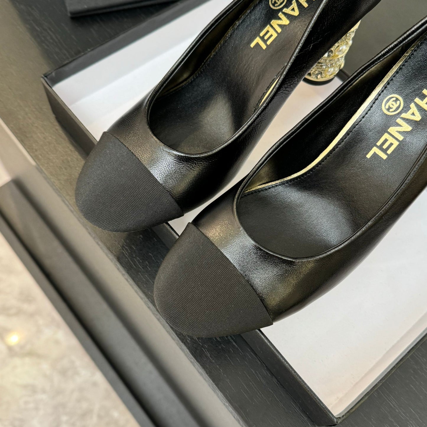 HIGH HEEL 85 MM SANDALS IN BLACK CALFSKIN AND FABRIC - 35