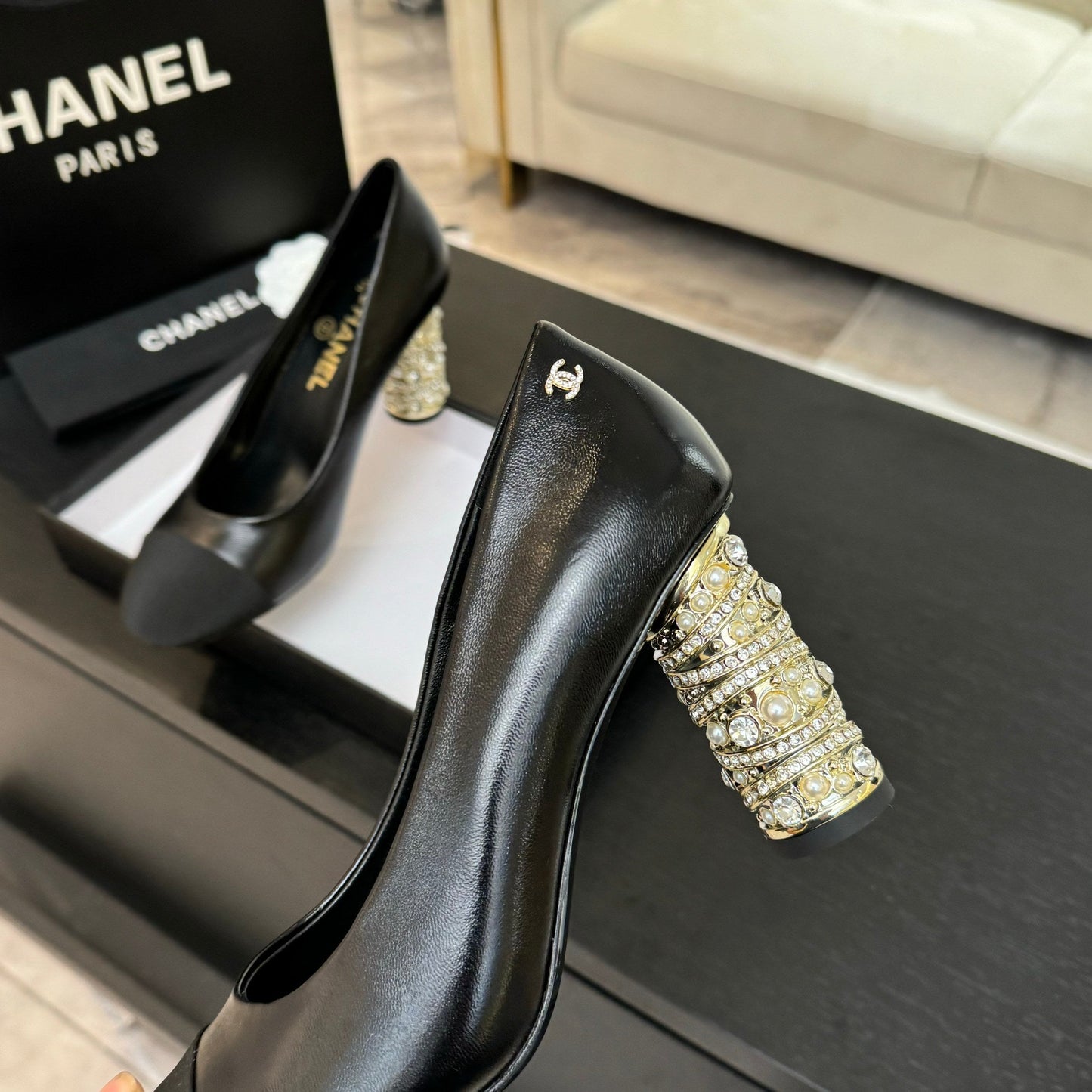 HIGH HEEL 85 MM SANDALS IN BLACK CALFSKIN AND FABRIC - 35