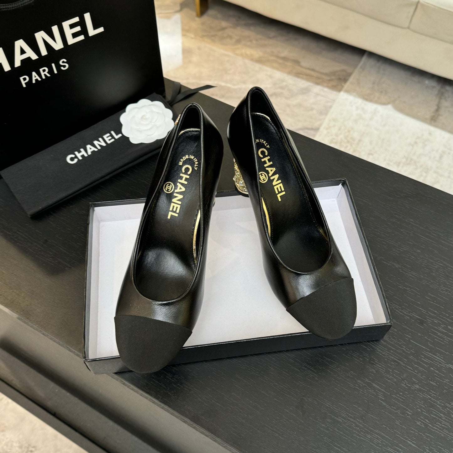 HIGH HEEL 85 MM SANDALS IN BLACK CALFSKIN AND FABRIC - 35