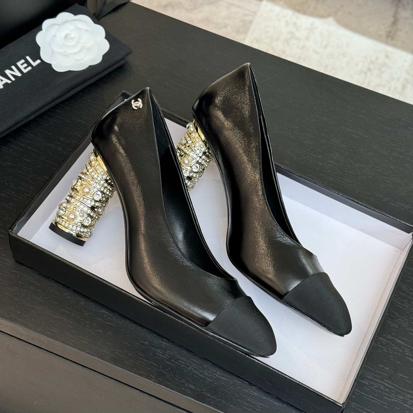 HIGH HEEL 85 MM SANDALS IN BLACK CALFSKIN AND FABRIC - 35