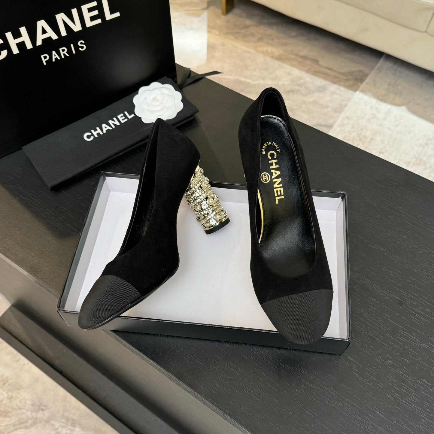 HIGH HEEL 85 MM SANDALS IN BLACK SUEDE AND FABRIC - 35
